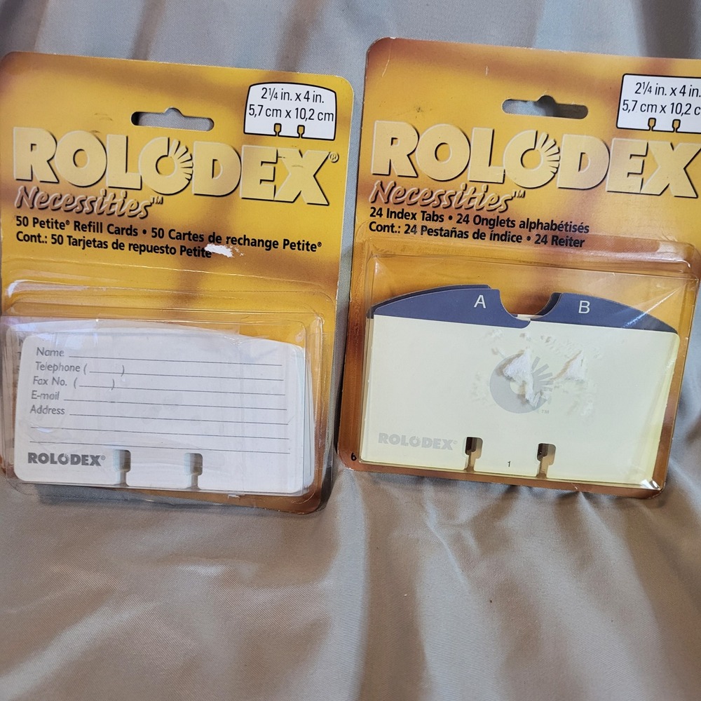 Vintage Rolodex Petite Refill Cards 50ct & A-Z Index Tabs 24ct 2.25x4 1998 NOS